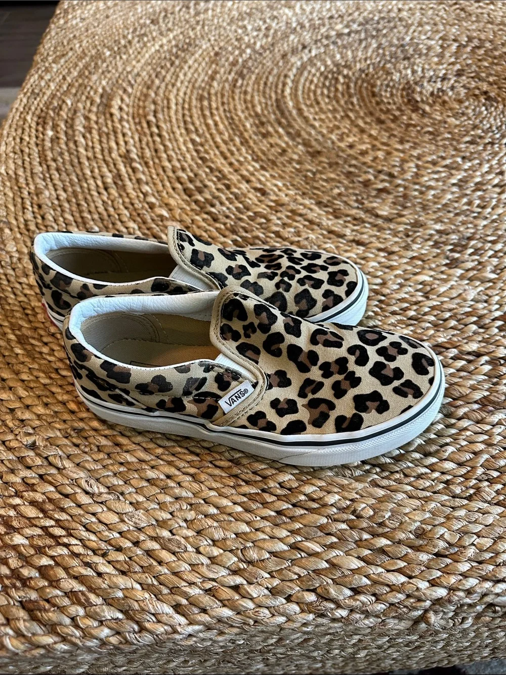 Vans Kids 2.5 Slip-On Sneakers in Leopard Print Tan and Black